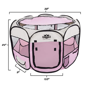 Portable Pop Up Pet Play Pen with carrying bag 38in diameter 24in Pink by PETMAKER