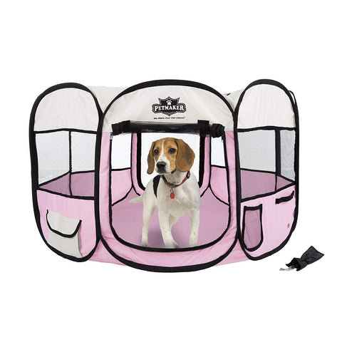 Image of Portable Pop Up Pet Play Pen with carrying bag 38in diameter 24in Pink by PETMAKER