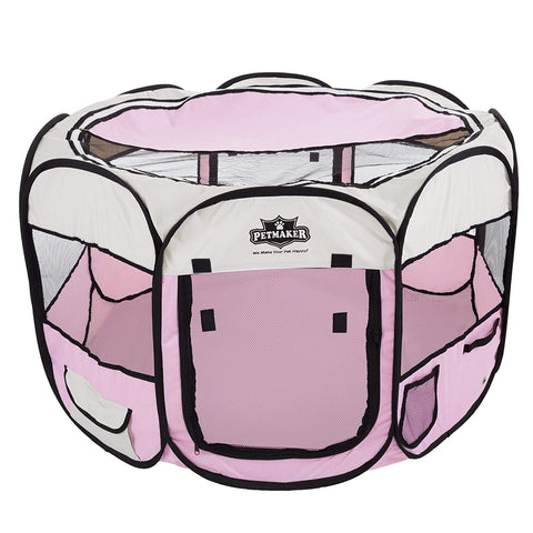 Image of Portable Pop Up Pet Play Pen with carrying bag 38in diameter 24in Pink by PETMAKER