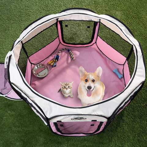 Image of Portable Pop Up Pet Play Pen with carrying bag 38in diameter 24in Pink by PETMAKER